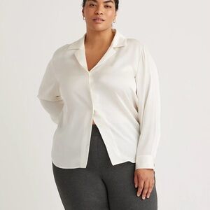 Quince Stretch Silk Notch Collar Blouse in Ivory Size XX-Large 009